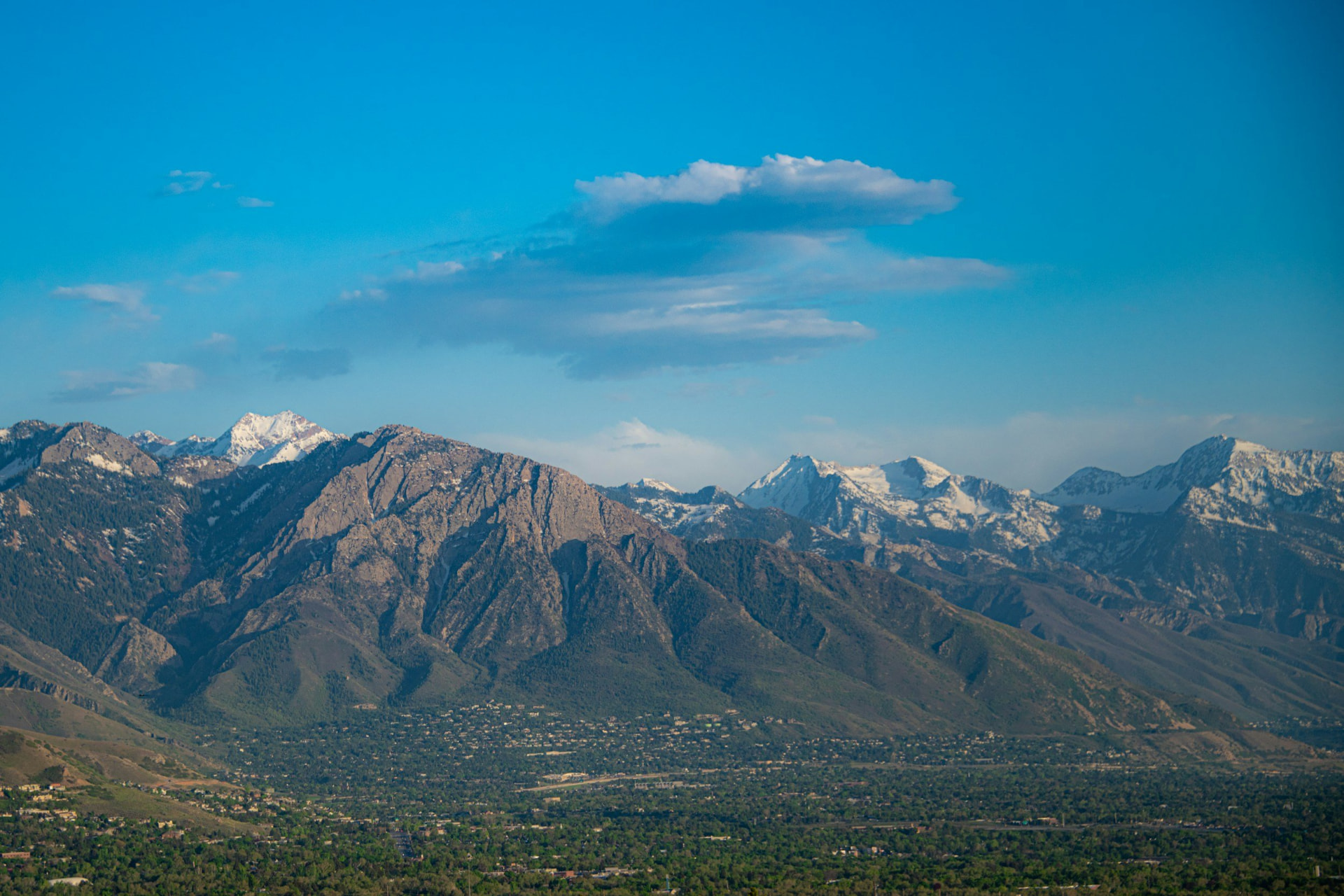 Wasatch mountain range rising above the Salt Lake Valley